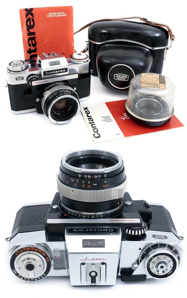 Zeiss Contarex Electronic + Planar 50mm f2 black + case + instructions + plastic keeper lens. Cameră analogică #1.1