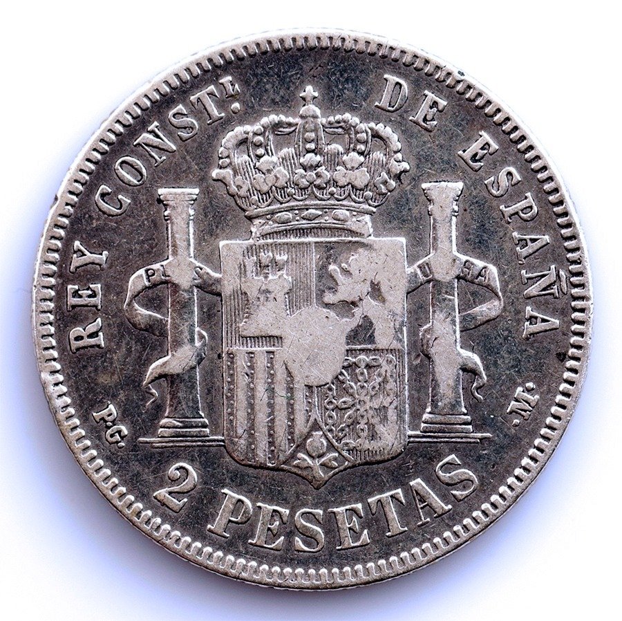 Espanha. Alfonso XIII (1886-1931). 2 Pesetas 1891 PGM - Rara #1.2