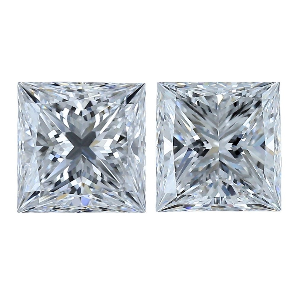 2 pcs Diamant  (Natural)  - 4.02 ct - Pătrat - D (fără culoare) - VS1, VVS1 - GIA (Institutul gemologic din SUA) #1.1
