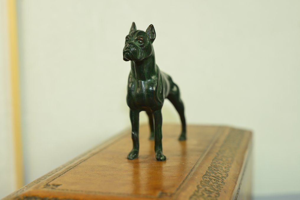 Caixão - Caixa de couro com cachorro boxer bronze - Bronze, Madeira, Pele #2.2