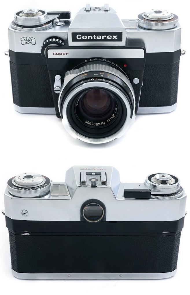 Zeiss Ikon Contarex Super + Planar 2/50mm BLACK LENS interchangeable back half leather case, strap, spool, Single lens reflex camera (SLR) #2.1