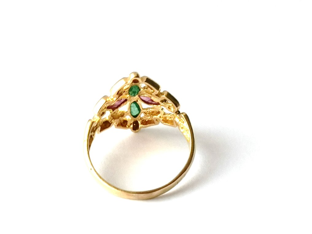 點睛戒指 - 18 克拉 黃金, 祖母綠、紅寶石 #2.3