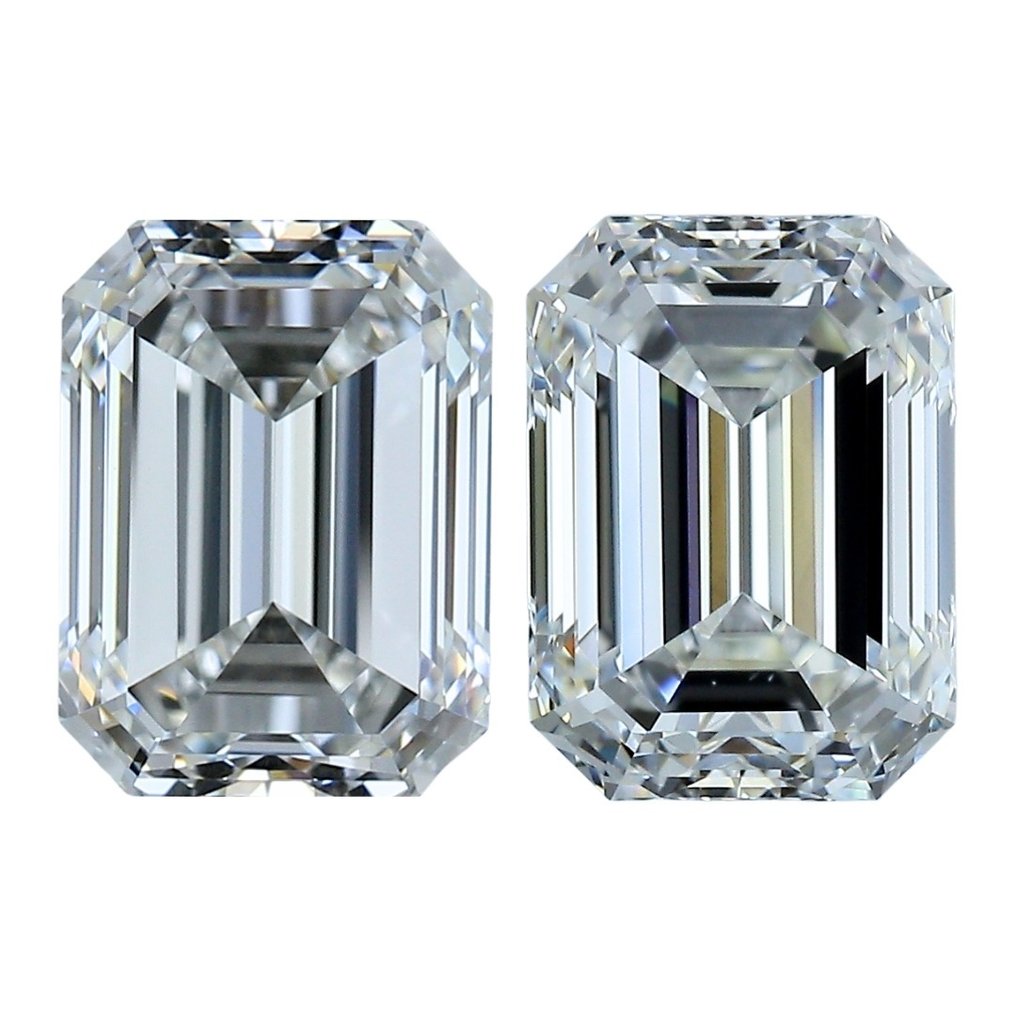 2 pcs 钻石  (天然)  - 4.02 ct - 祖母绿 - H - VS1 轻微内含一级, VS2 轻微内含二级 - 美国宝石研究院（GIA） #1.1