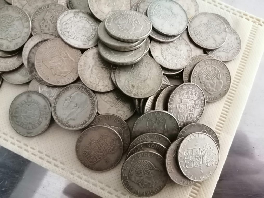Sverige. Lot of 800g silver Swedish 1 Krone coins from the years 1942-1968 #3.2