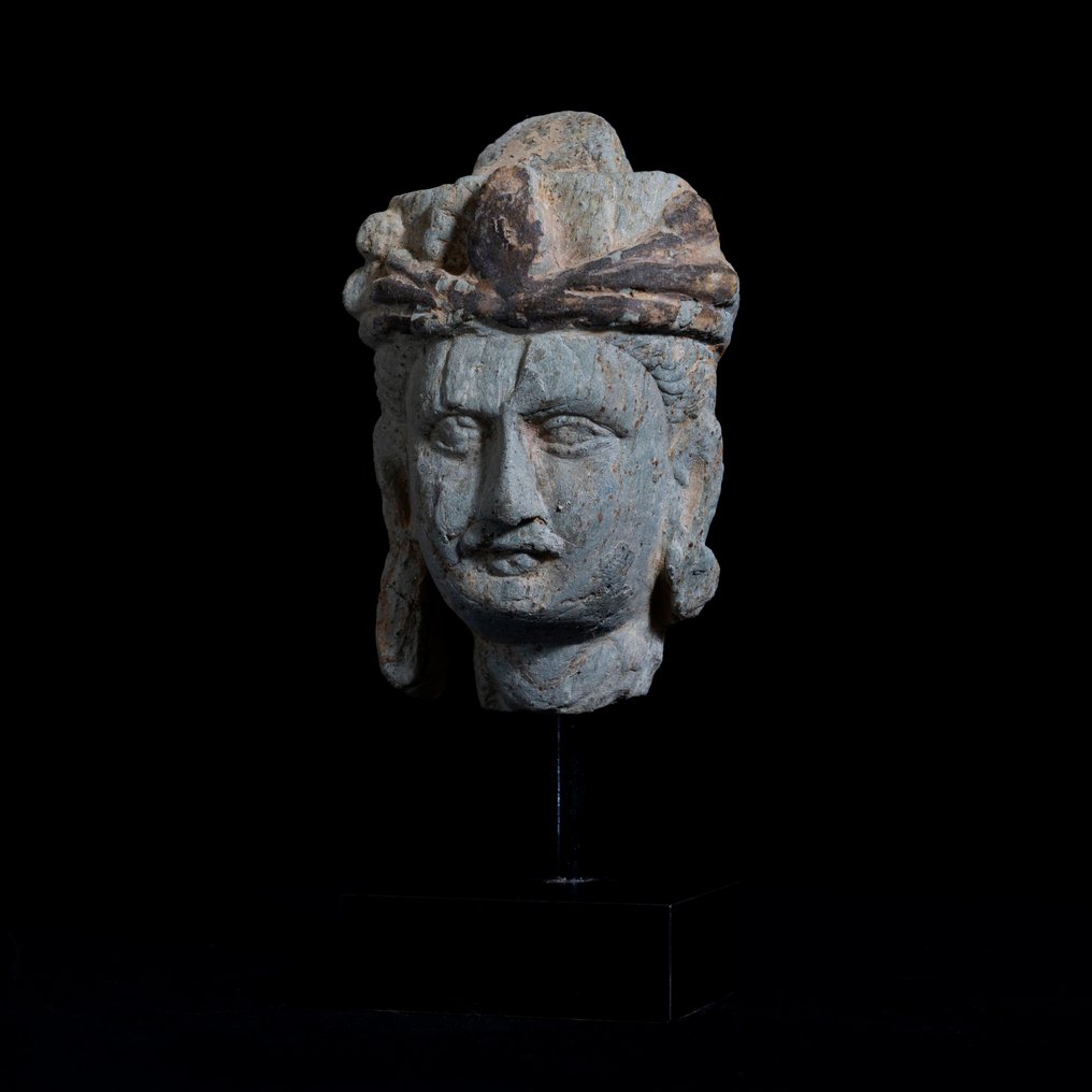 Gandhara Schist Hoofd van Bodhisattva - 2e-4e eeuw na Christus #1.2