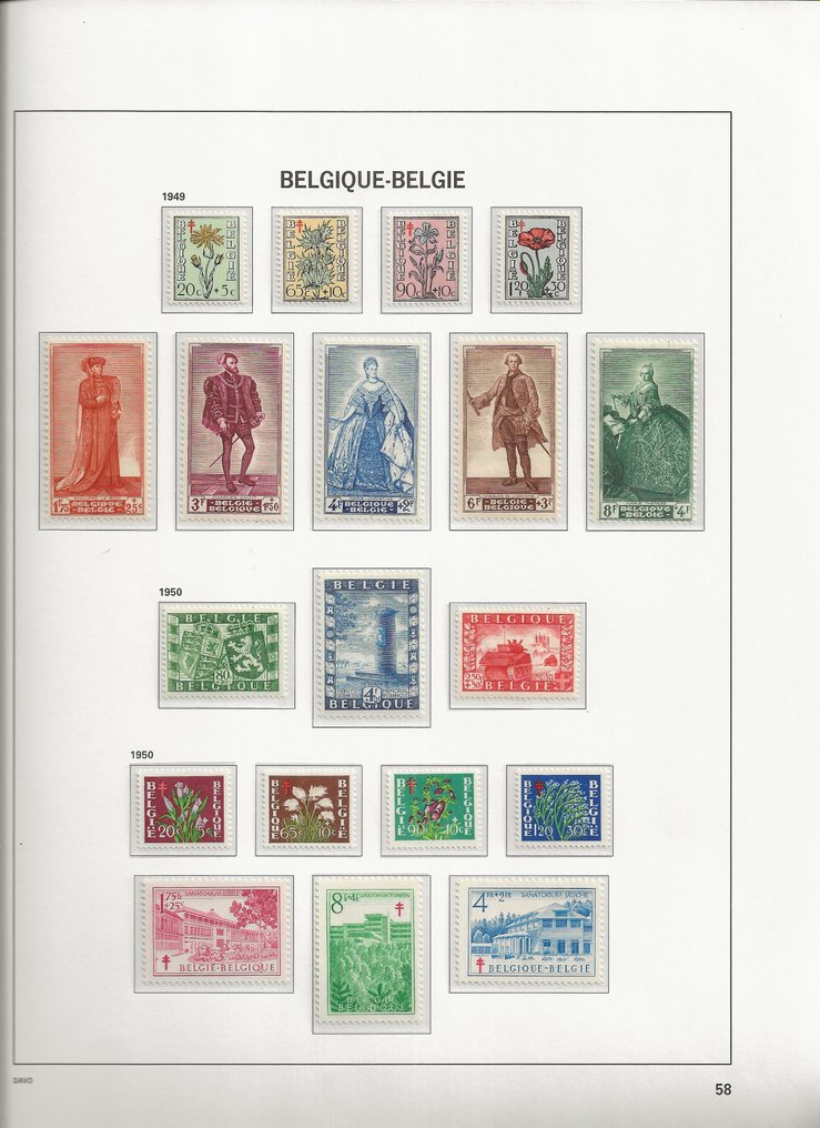 比利時 1950/1969 - 豪華專輯 DAVO II 中的完整收藏 POSTFRIS #2.2