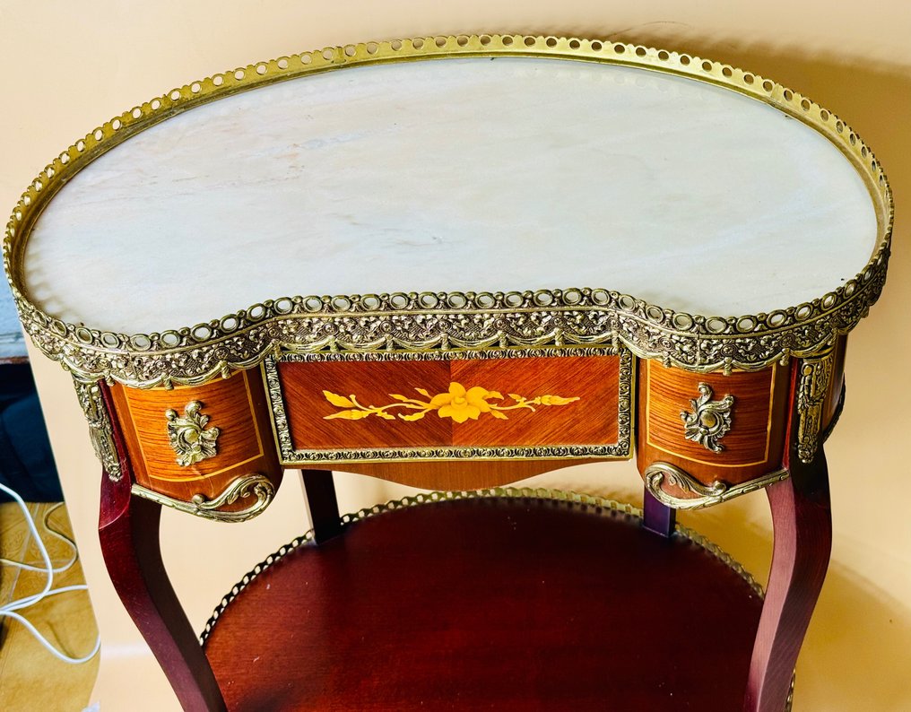 Side table - 鑲嵌細工腎臟 - 大理石, 木, 青銅色 #2.2