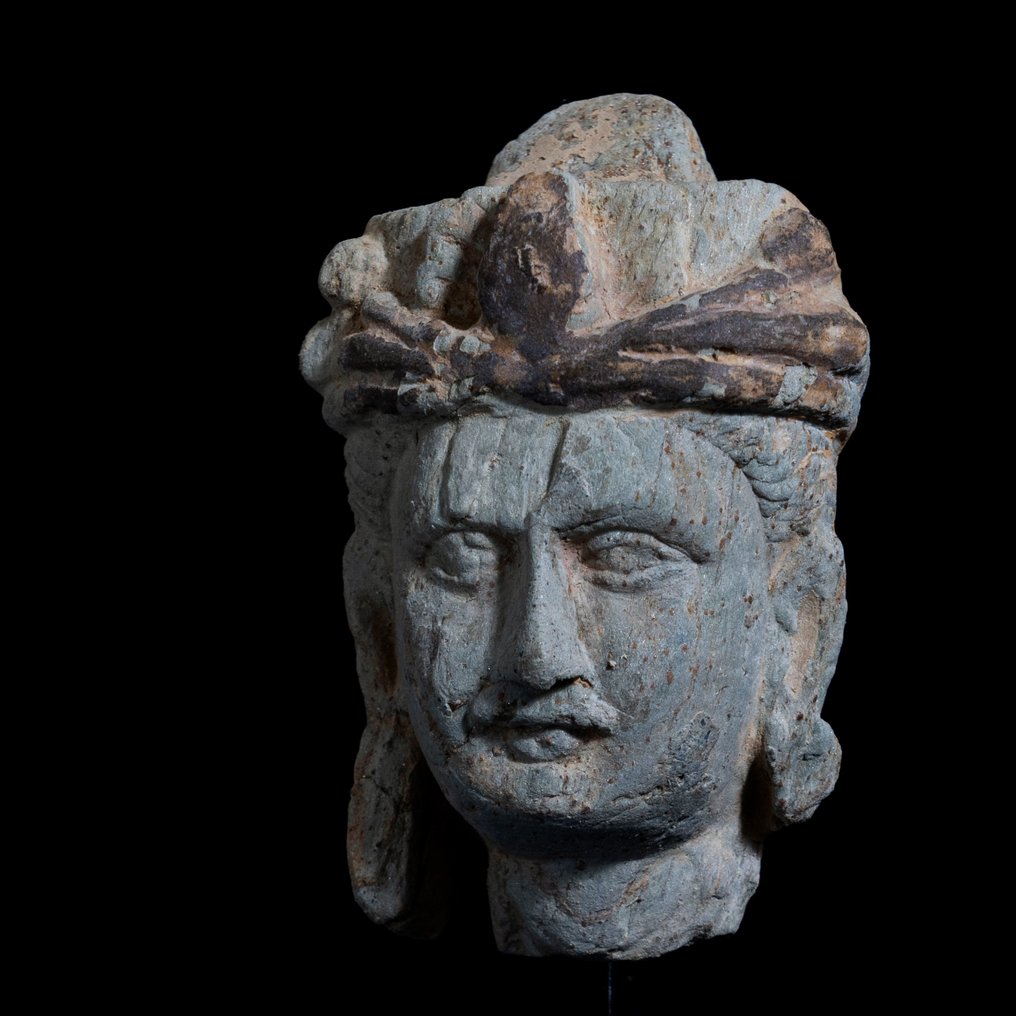 Gandhara Schist Hoofd van Bodhisattva - 2e-4e eeuw na Christus #1.1