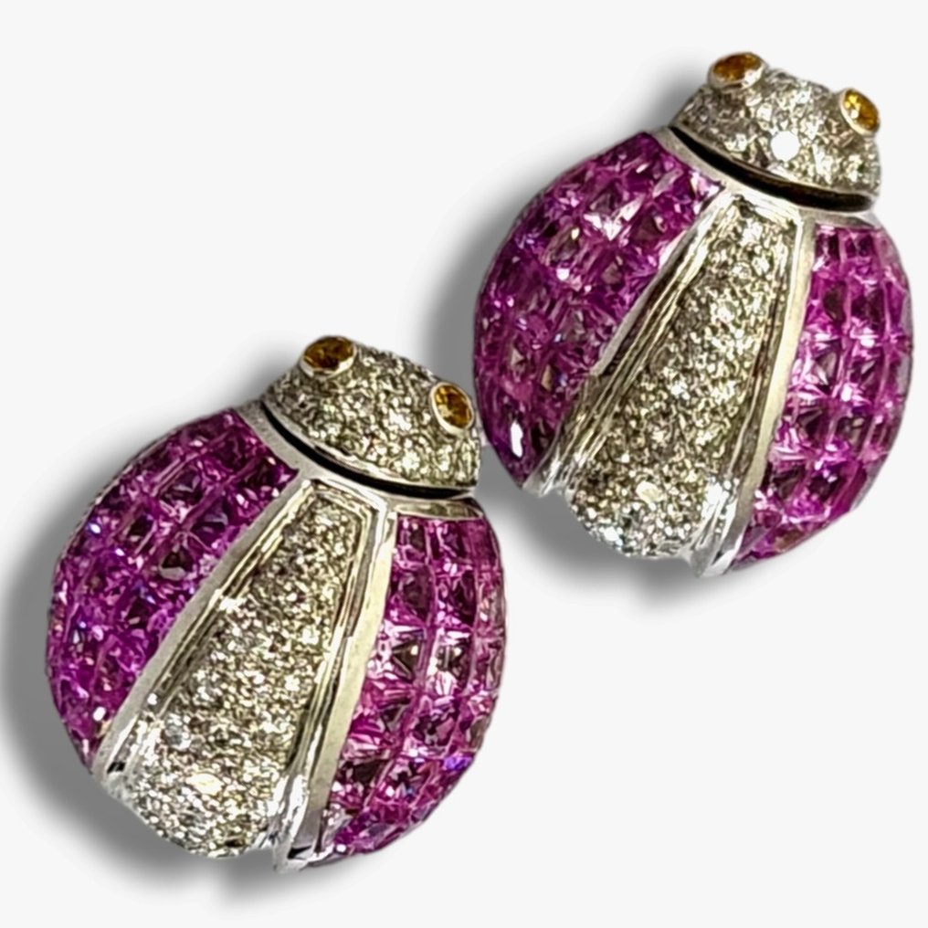 Earrings Amazing  18k Gold Ladybird  Earrings with 5 Carats Diamonds 30 Grams Diamond #1.2