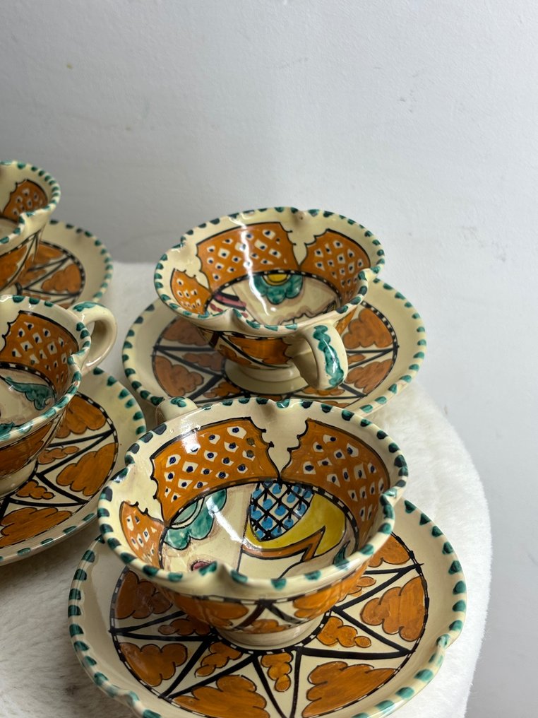 C.A.E.M - Cecconi Orvieto - Kaffe og te service (12) - Vintage Cecconi Orvieto Pottery Teacup & Saucer, Tazza da tè in ceramica d'arte popolare in maiolica - Keramik #2.2