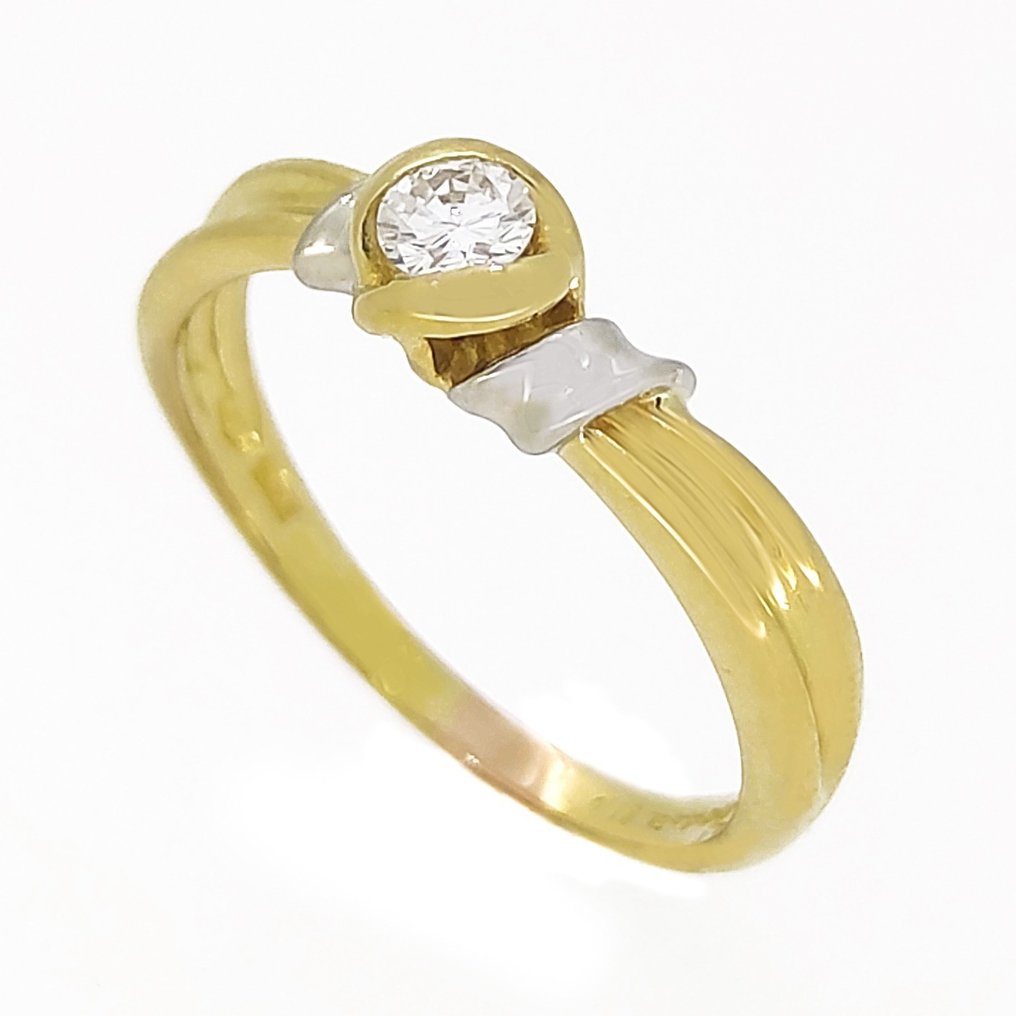 Δαχτυλίδι - 18 καράτια Κίτρινο χρυσό, Λευκός χρυσός -  0.18 tw. Διαμάντι #1.2