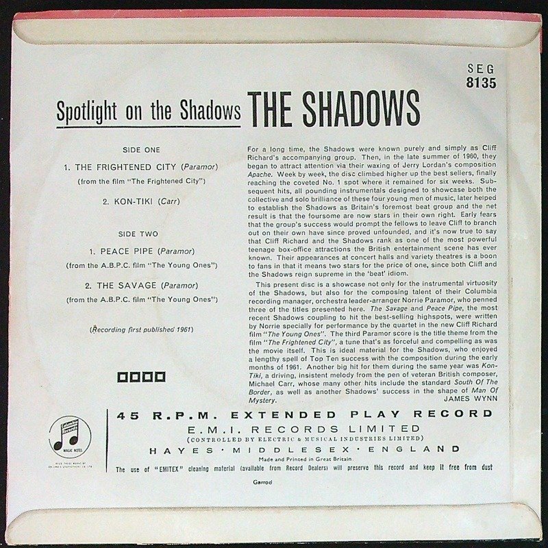 The Shadows (Pop, Instrumental) - Collection of 8x 7" EP's w/Picture Sleeves - 7 tommers EP - Ulike avtrykk (se beskrivelse) - 1961 #2.1