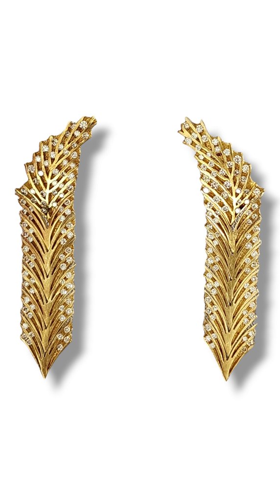 Σκουλαρίκια Καταπληκτικά μακριά σκουλαρίκια με πούπουλα χρυσού 18 καρατίων με διαμάντια 26 γραμμαρίων Διαμάντι #2.2