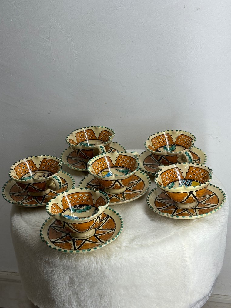 C.A.E.M - Cecconi Orvieto - Kaffe og te service (12) - Vintage Cecconi Orvieto Pottery Teacup & Saucer, Tazza da tè in ceramica d'arte popolare in maiolica - Keramik #2.1