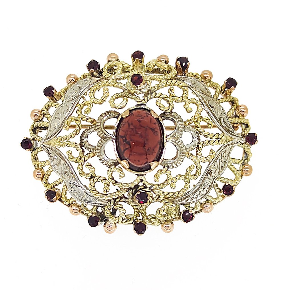 Brooch - 18 kt. White gold, Yellow gold -  3.91ct. tw. Ruby #1.1