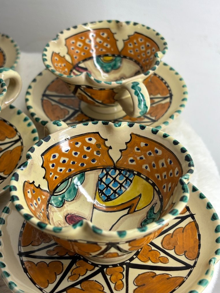 C.A.E.M - Cecconi Orvieto - Juego de café y té (12) - Vintage Cecconi Orvieto Pottery Teacup & Saucer, Tazza da tè in ceramica d'arte popolare in maiolica - Cerámica #3.2