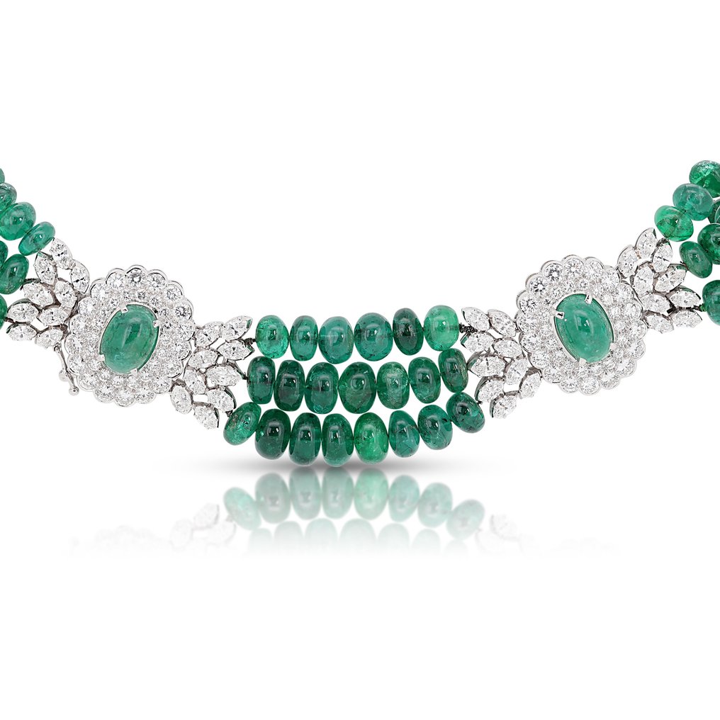 Necklace - 18 kt. White gold -  146.85ct. tw. Emerald - Diamond #1.1