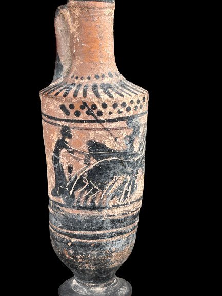Antico Greco, Periodo Classico Ceramica Lekythos attica a figure nere attribuita al gruppo Haimon. Licenza di esportazione spagnola. - 12.5 cm #1.2