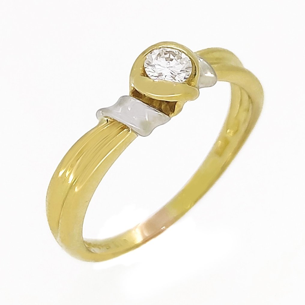 Δαχτυλίδι - 18 καράτια Κίτρινο χρυσό, Λευκός χρυσός -  0.18 tw. Διαμάντι #1.1
