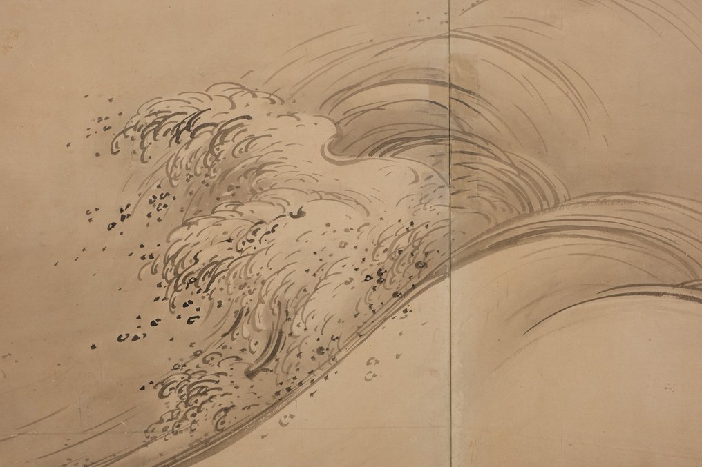 Byôbu 屏风 (折叠屏风) - 纸,丝绸,木头 - Signed ‘Keidô’ 渓堂 - 日本 - 明治甲戌年夏月,Anno 1874 #3.2