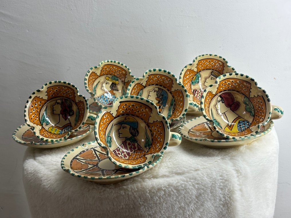 C.A.E.M - Cecconi Orvieto - Kaffee- und Teeservice (12) - Vintage Cecconi Orvieto Pottery Teacup & Saucer, Tazza da tè in ceramica d'arte popolare in maiolica - Keramik #1.1