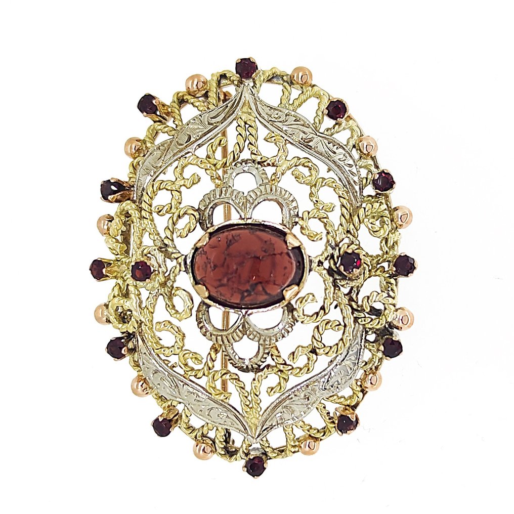 Brooch - 18 kt. White gold, Yellow gold -  3.91ct. tw. Ruby #1.2