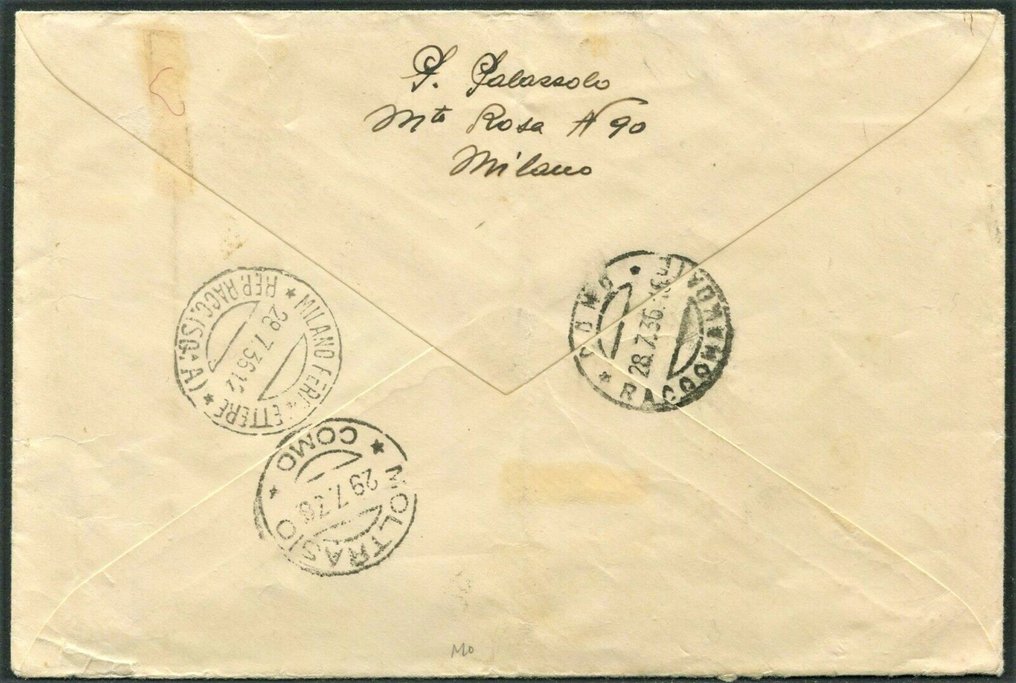 Italian kuningaskunta  - Horatian Bimillennial, täydellinen tavallinen sarja rekisteröidyssä kirjekuoressa - Sassone NN. 398/405 #3.1