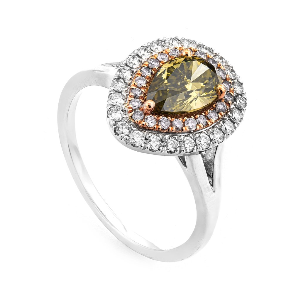 Ring - 14 kt Roséguld, Vittguld -  1.43 tw. Gul Diamant  (Naturligt färgad) - Diamant #1.1
