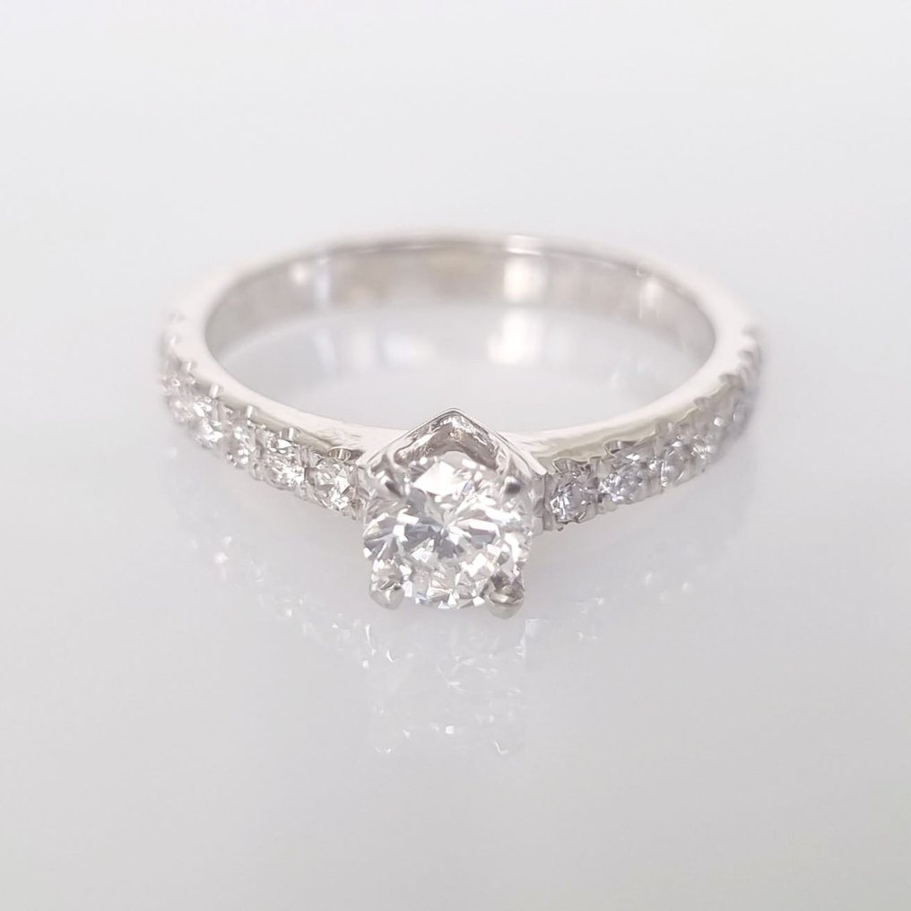 Inel de logodnă - 14 ct. Aur alb -  0.80ct. tw. Diamant  (Natural) - Diamant #1.1