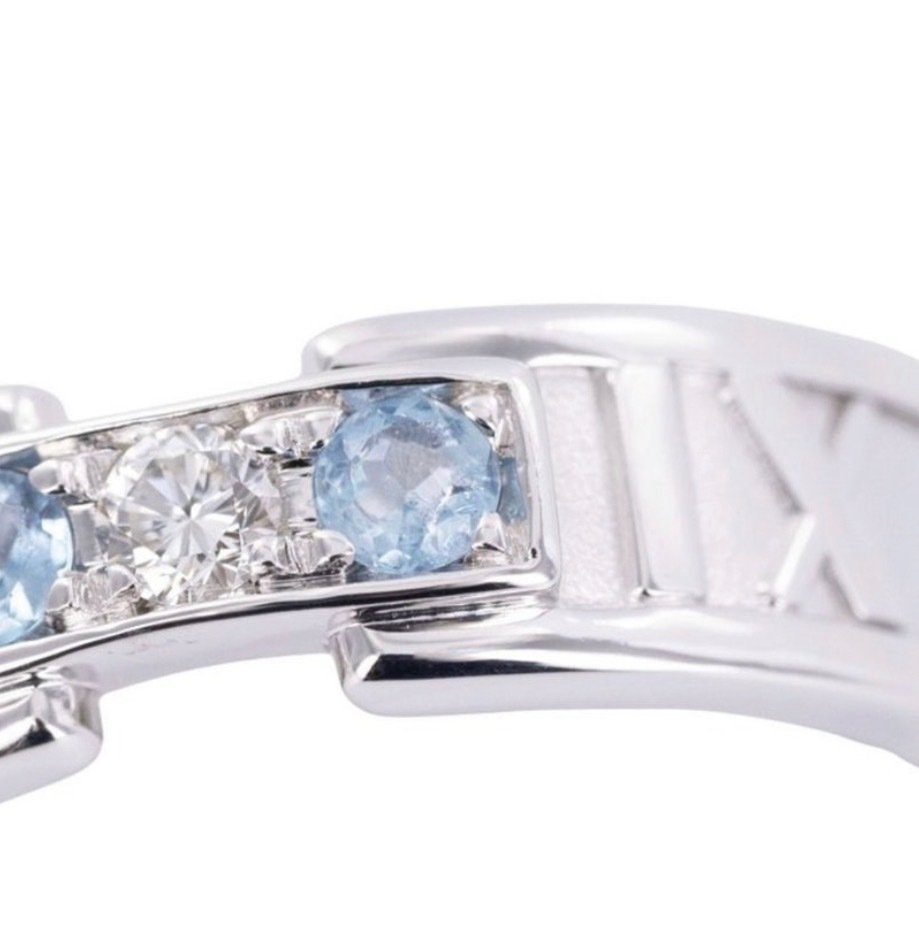Tiffany & Co. - 18 kt. Fehér arany - Gyűrű Akvamarin - Gyémánt #1.1