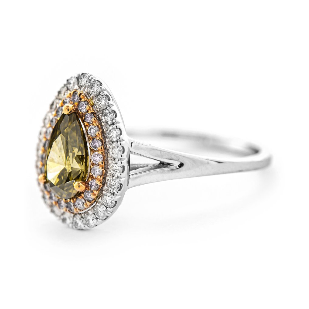 Ring - 14 kt Roségold, Weißgold -  1.43 tw. Gelb Diamant  (Natürlich farbig) - Diamant #3.1