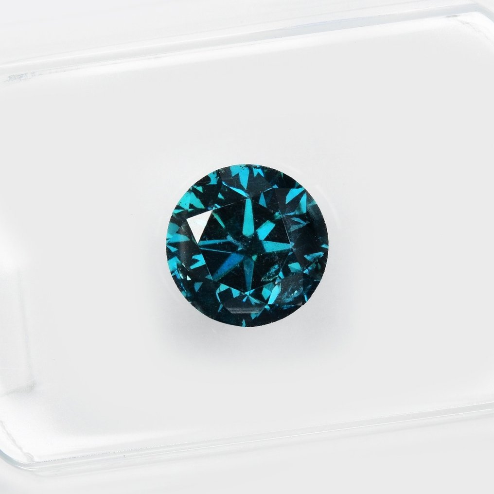 Diamanten - 1.14 ct - Briljant, Rond - Fancy Deep Greenish Blue - P1 #1.1
