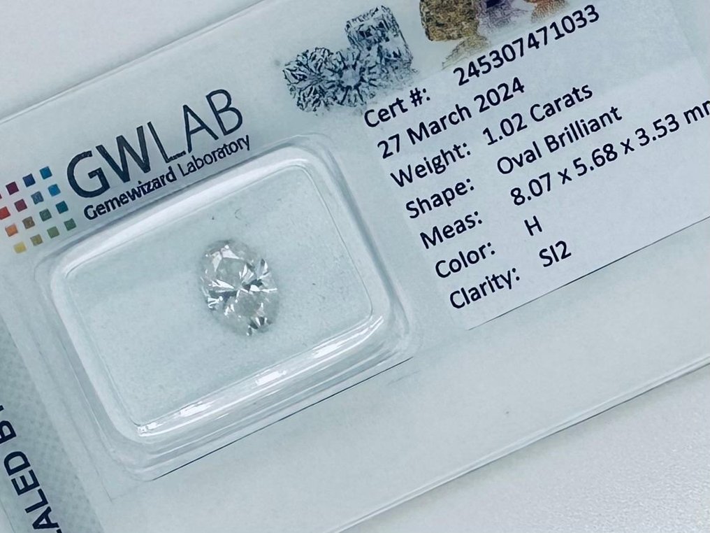 1 pcs Diamante  (Natural)  - 1.02 ct - Oval - H - SI2 - Gemewizard Gemological Laboratory (GWLab) #2.2