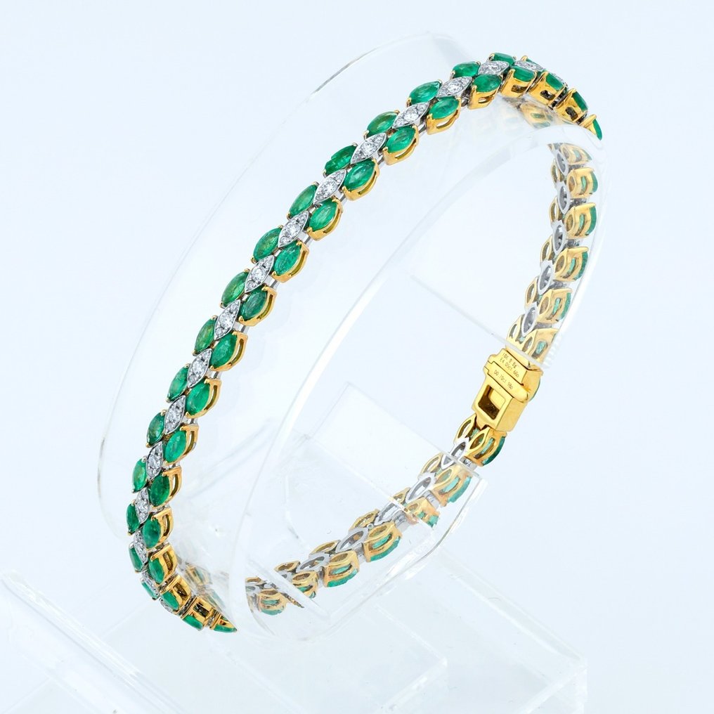 (IGI Certified) - Emerald (4.05) Cts (66) Pcs Diamond (0.70) Cts (98) Pcs - Bracciale - 18 carati Oro bianco, Oro giallo #1.2