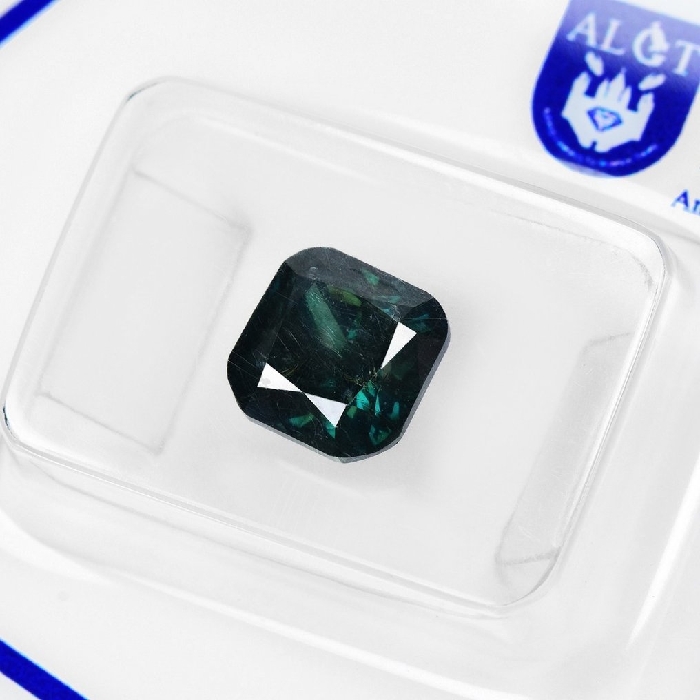 鑽石 - 2.51 ct - 方形, 枕形 - Fancy Dark Bluish Green - I1 #2.1