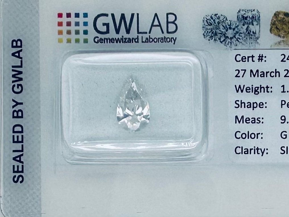 1 pcs Diament  (Naturalny)  - 1.06 ct - gruszkowy - G - SI2 (z nieznacznymi inkluzjami) - Gemewizard Gemological Laboratory (GWLab) #1.1