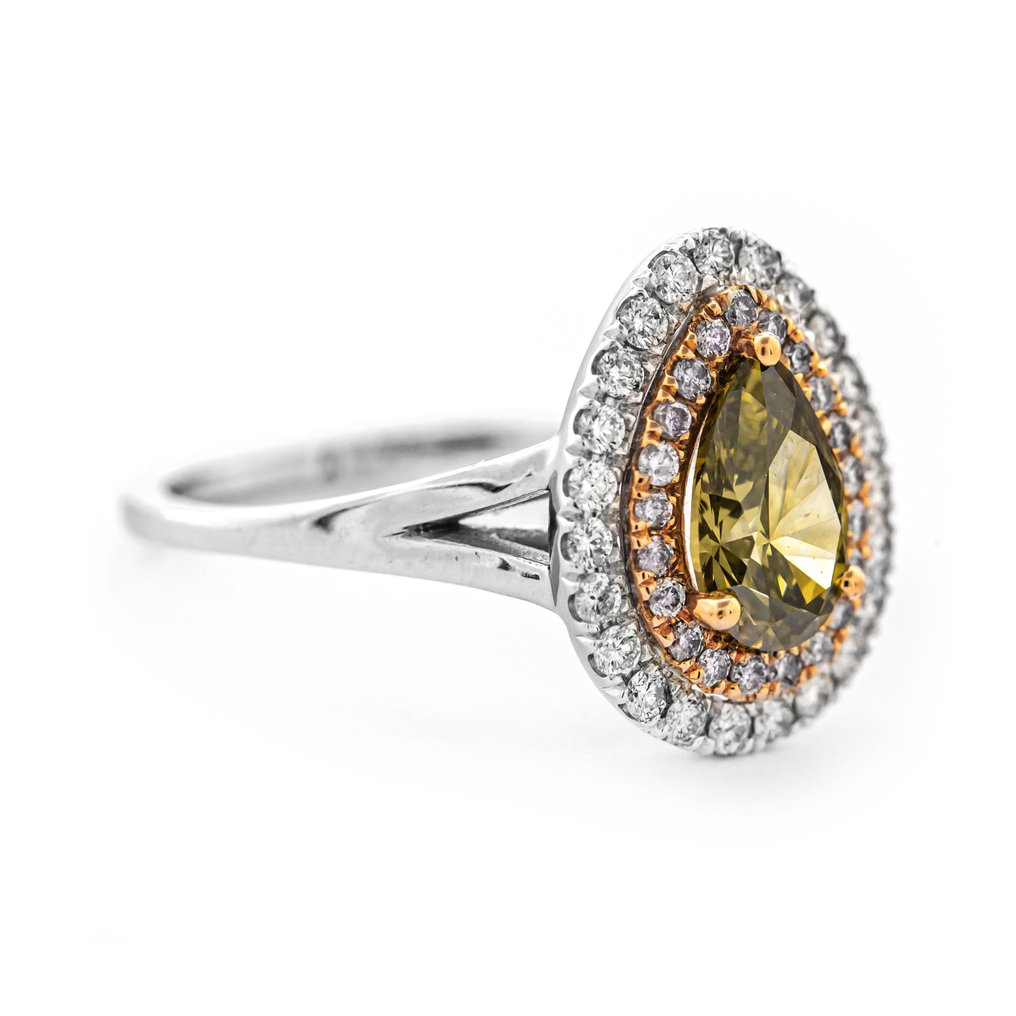 Ring - 14 kt Roségold, Weißgold -  1.43 tw. Gelb Diamant  (Natürlich farbig) - Diamant #3.2