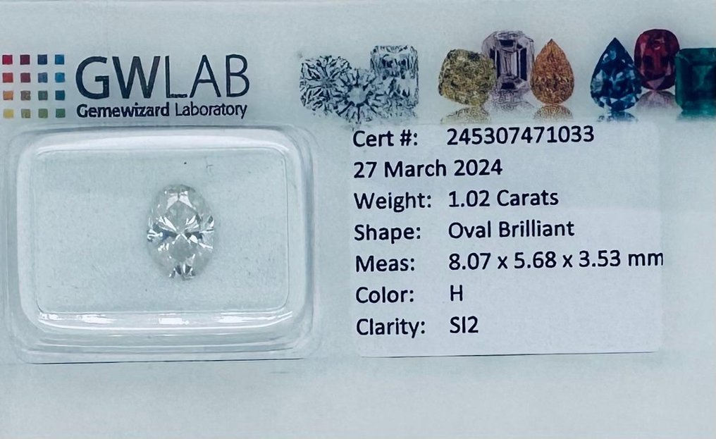 1 pcs Diamante  (Natural)  - 1.02 ct - Oval - H - SI2 - Gemewizard Gemological Laboratory (GWLab) #3.2