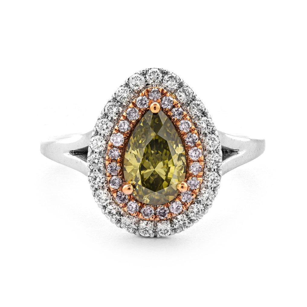 Ring - 14 kt Roségold, Weißgold -  1.43 tw. Gelb Diamant  (Natürlich farbig) - Diamant #1.2