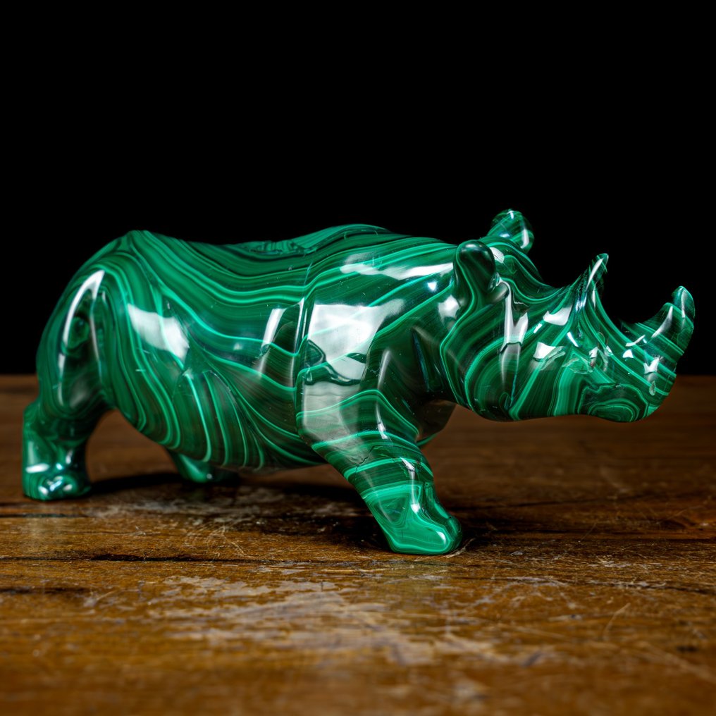 Malaquita Natural de Primeira Qualidade Escultura de Rinoceronte - 4351,4 ct- 870.28 g #1.1