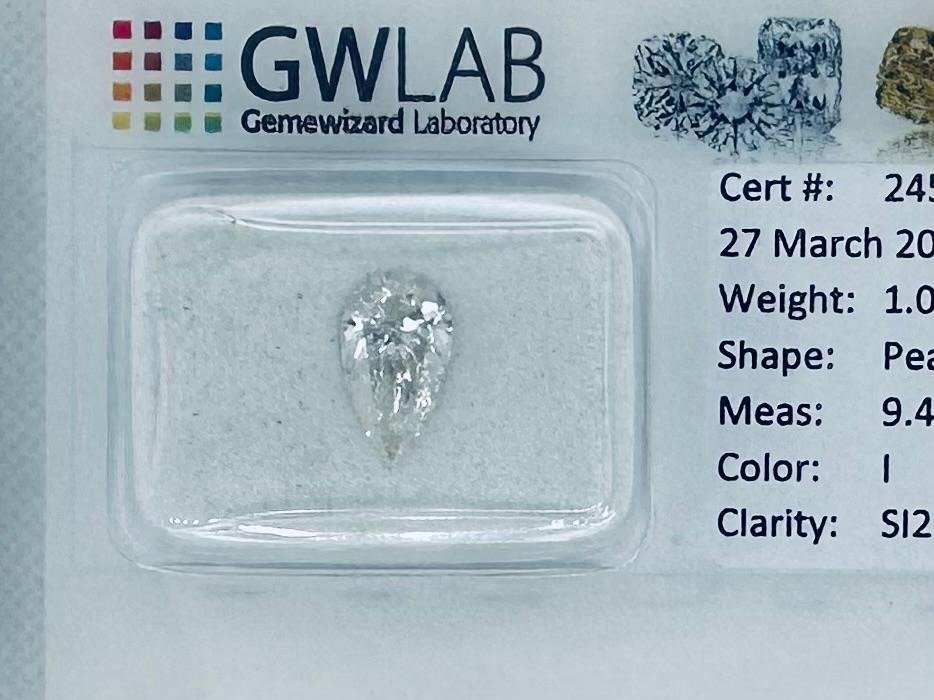 1 pcs Diamant  (Natuurlijk)  - 1.02 ct - Peer - I - SI2 - Antwerp International Gemological Laboratories (AIG Israel) #1.1