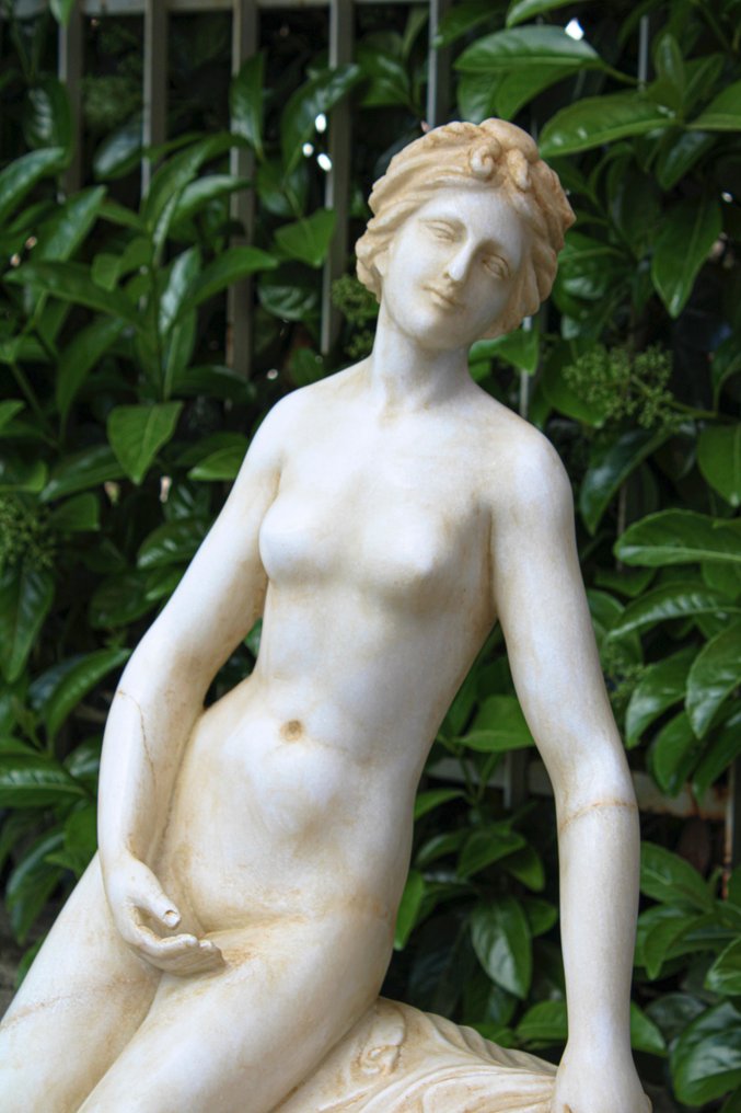 sculptuur, Statua "Fanciulla Nuda Sdraiata" - 66 cm - Marmer, Carrara-beeldhouwwerk wit marmer - met de hand gesneden #3.2