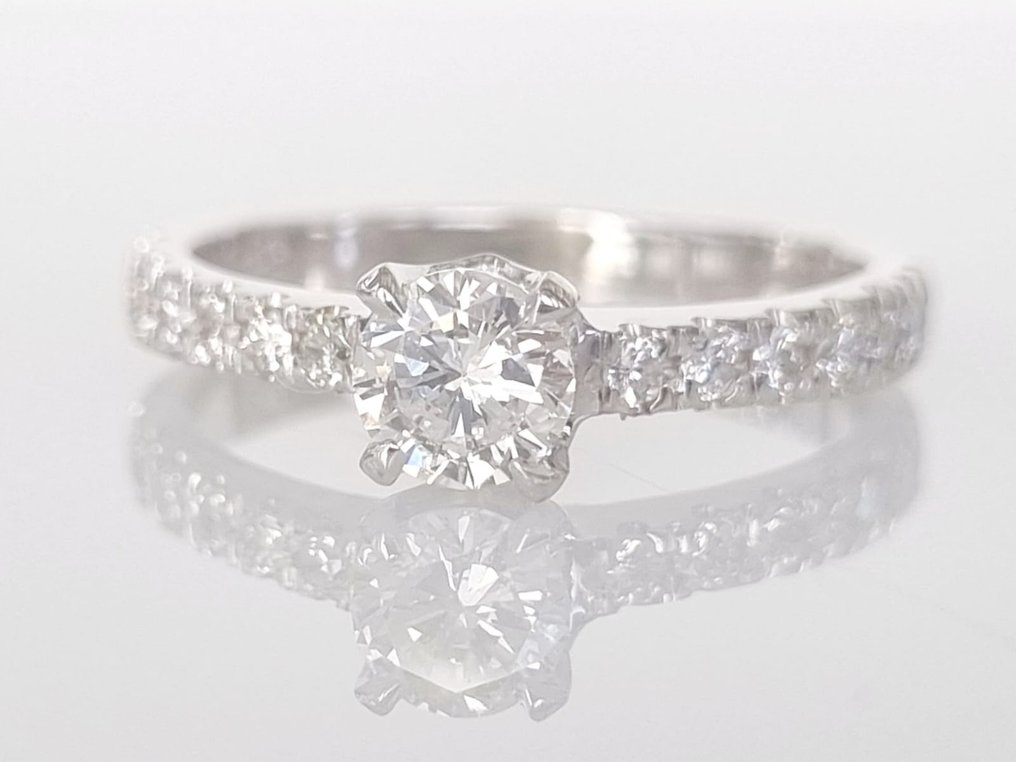 Anel de noivado - 14 K Ouro branco -  0.80ct. tw. Diamante  (Natural) - Diamante #2.1