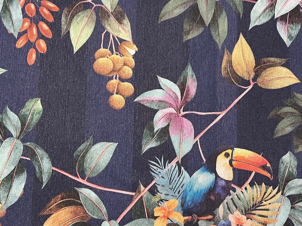 Eksklusivt og raffinert bomullsstoff - "Tropical birds on a banded background" design - Polstringsstoff  - 300 cm - 280 cm #3.1
