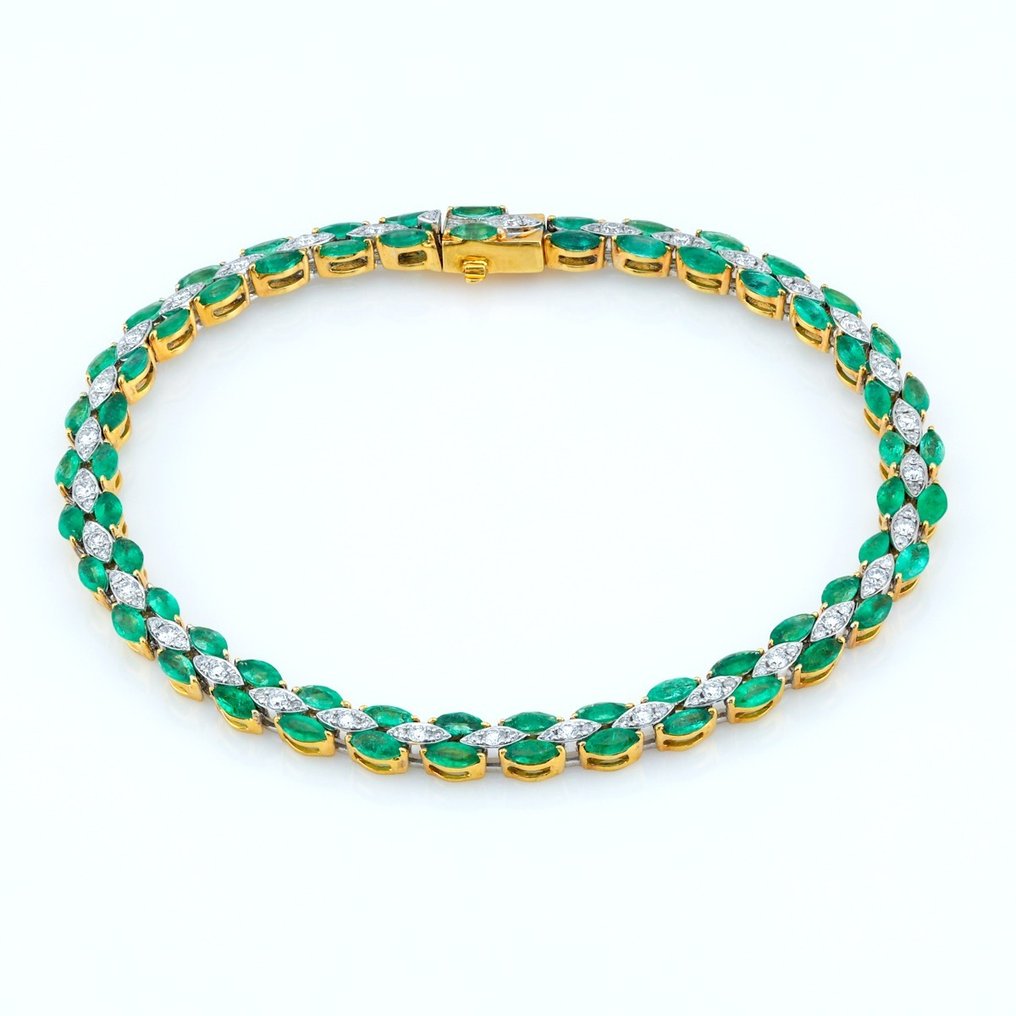 (IGI Certified) - Emerald (4.05) Cts (66) Pcs Diamond (0.70) Cts (98) Pcs - Bracciale - 18 carati Oro bianco, Oro giallo #2.1