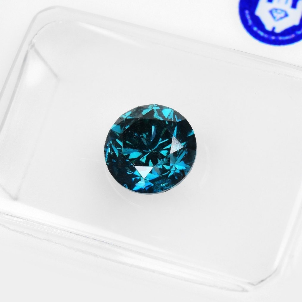 Diamanten - 1.14 ct - Brillant, Rund - Fancy Deep Greenish Blue - I1 #1.2