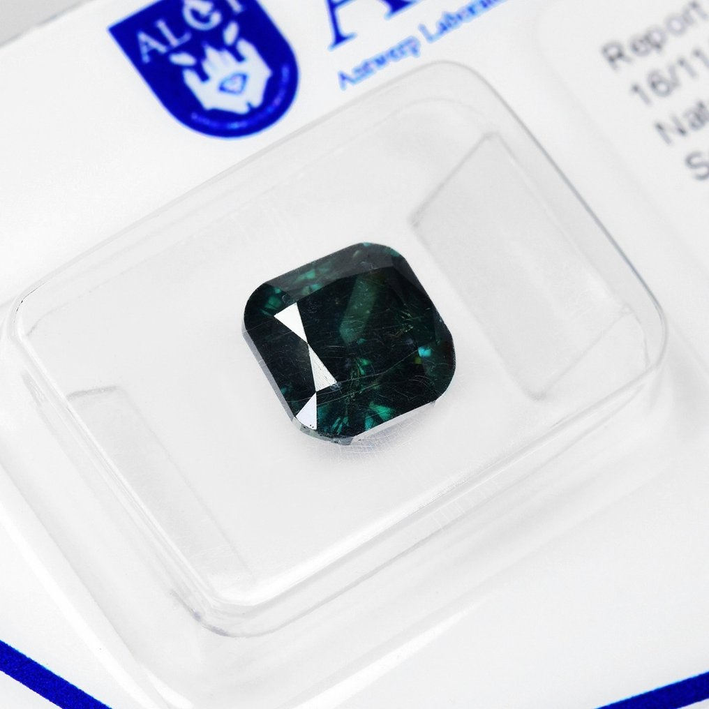 鑽石 - 2.51 ct - 方形, 枕形 - Fancy Dark Bluish Green - I1 #1.1