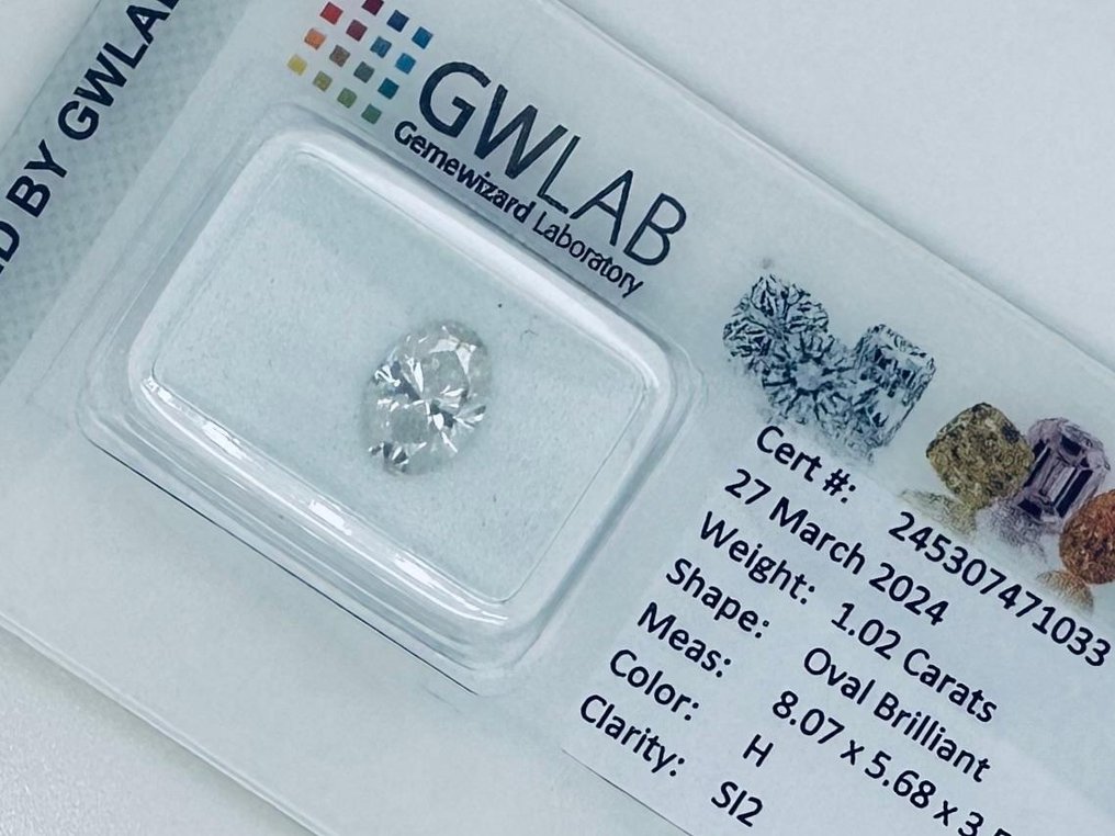 1 pcs Diamante  (Natural)  - 1.02 ct - Oval - H - SI2 - Gemewizard Gemological Laboratory (GWLab) #2.1