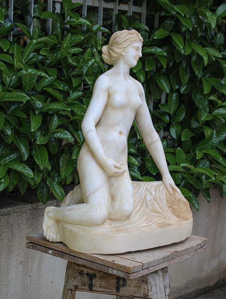 Rzeźba, Statua "Fanciulla Nuda Sdraiata" - 66 cm - Marmur, Posąg z białego marmuru z Carrary - ręcznie rzeźbiony #3.1