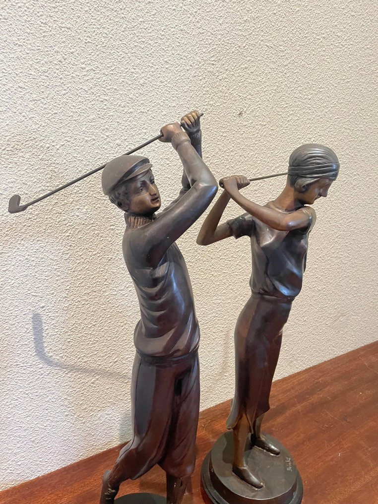 Brinks - Veistos, Twee golfers - 51 cm - Pronssi #2.1